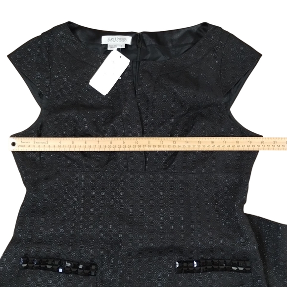 NWT Kay Unger New York Black Brocade Damask Cocktail Dress Empire Waist Size 16 - Picture 7 of 14